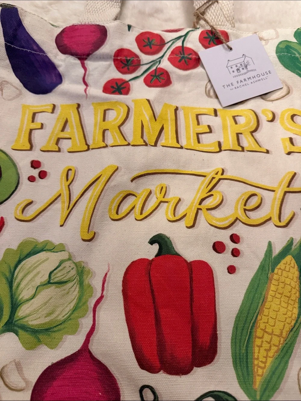 NWT, Farmer's Market Canvas Tote Bag with Colorful Veggie Print